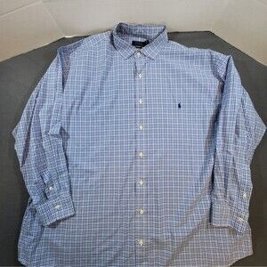 Polo Ralph Lauren Dress Shirt Mens 3XLT Blue Check Stretch Cotton Blue Pony